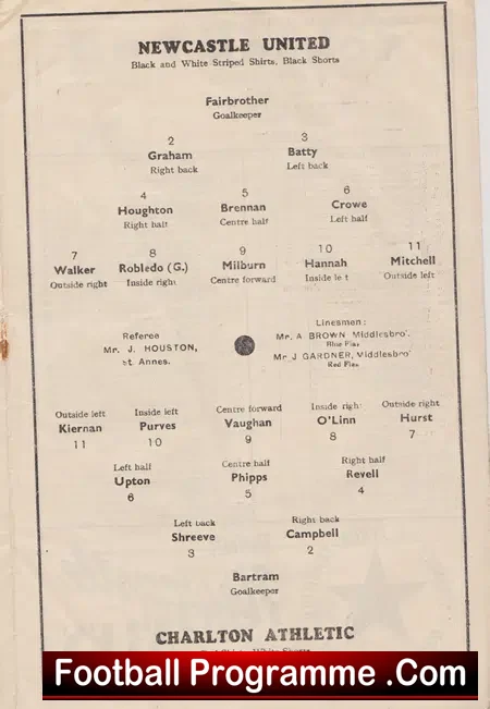 Newcastle United v Charlton Athletic 1950