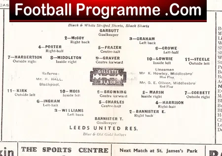 Newcastle United v Leeds United 1949 – Reserves Match