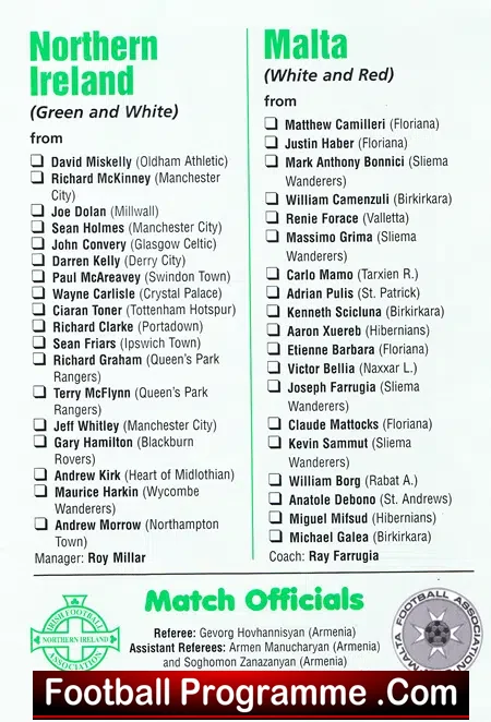 Northern Ireland v Malta 2000 – Under 21 – The Oval Belfast U21