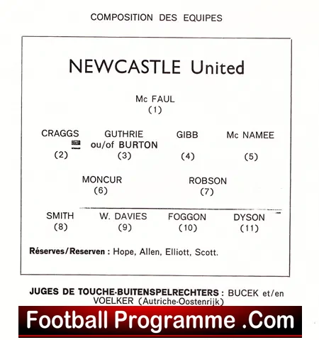 RSC Anderlecht v Newcastle United 1970 – Fairs Cup Belgium