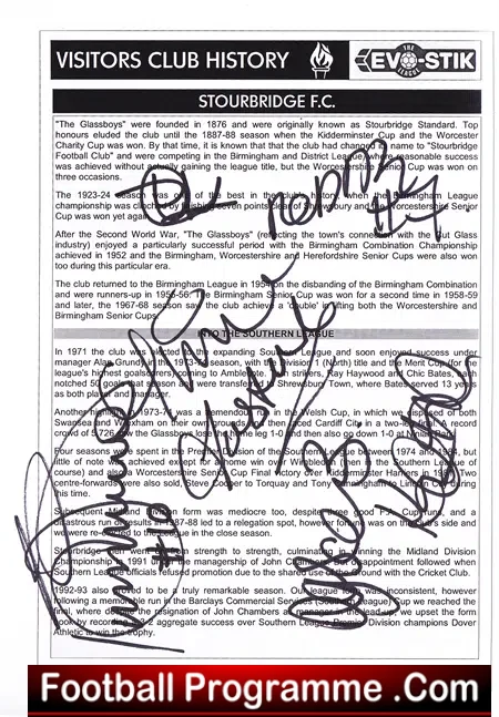 Rushall Olympic v Stourbridge 2015 – Multi Autographed Signed