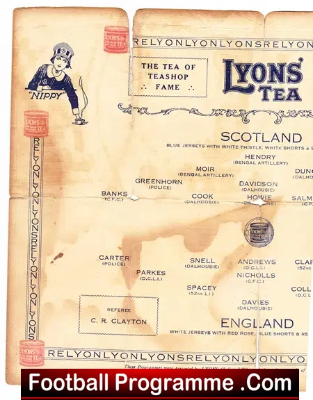 Scotland v England 1928 – VERY RARE Charity Match Calcutta