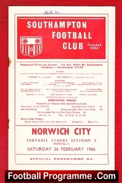 Southampton v Norwich City 1966 – Multi Autographed Signed