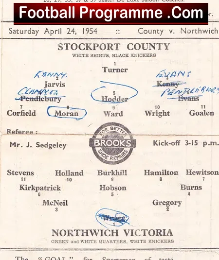 Stockport County v Northwich Victoria 1954