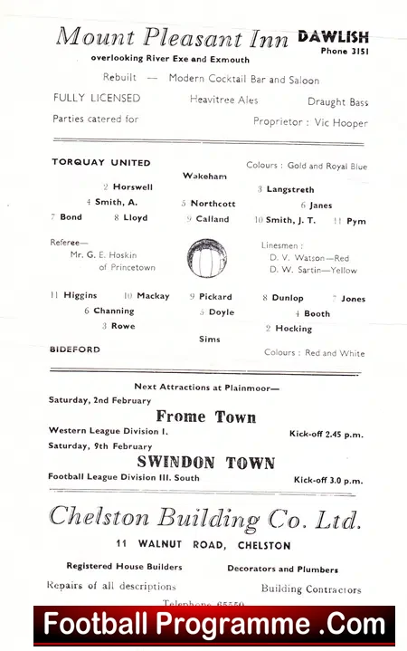 Torquay United v Bideford 1957