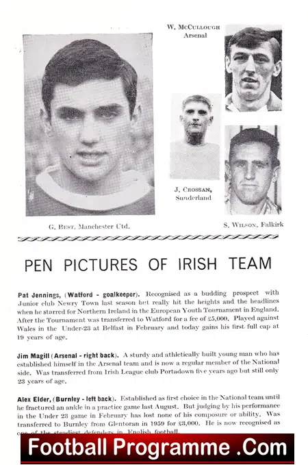 Wales v Northern Ireland 1964 – George Best Debut First Match