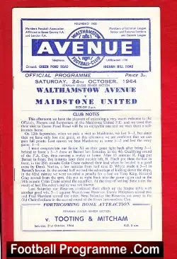 Walthamstow Avenue v Maidstone United 1964 - football programme
