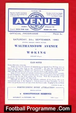 Walthamstow Avenue v Woking 1960 - football programme