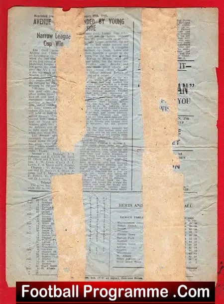 Walthamstow Avenue v Wood Green 1945 – War Time Issue