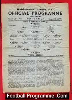 Walthamstow Avenue v Wood Green 1945 – War Time Issue
