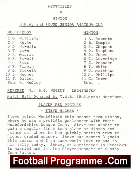 Westfields v Hinton 1978 - West Midlands League Hereford