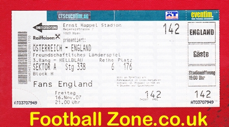 Austria v England 2007 – Football Ticket