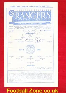 Glasgow Rangers v Airdrieonians Airdrie 1961 - Signed Autographs