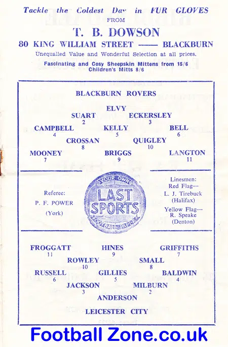 Blackburn Rovers v Leicester City 1954