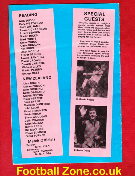 Reading v New Zealand 1984 – George Best – Friendly Match