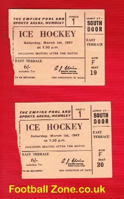 Wembley Ice Hockey Old 1940s Tickets 1947
