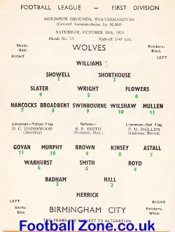 Wolves Wolverhampton v Birmingham City 1955
