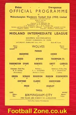Wolves Wolverhampton v Birmingham City 1965 – Midland L Reserve
