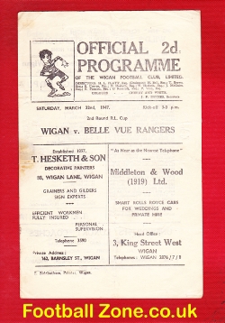 Wigan Rugby v Belle Vue Rangers 1947