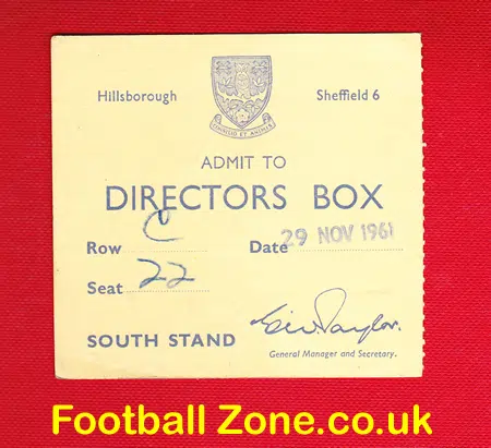 Sheffield Wednesday v AS Roma 1961 – Plus Directors Box Ticket