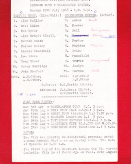 Bedford Town v Colchester United 1968 – Single Sheet