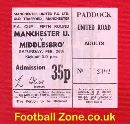 Manchester United v Middlesbrough 1972 - Football Ticket