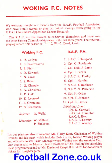 Woking v Royal Air Force RAF 1973 – RAF