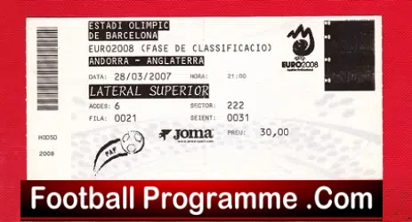 Andorra v England 2007 – Football Ticket