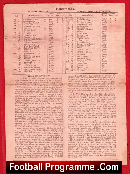 Arsenal v Portsmouth 1943 – War Time Issue