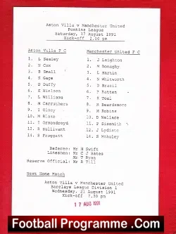 Aston Villa v Manchester United 1991 – Reserves Match