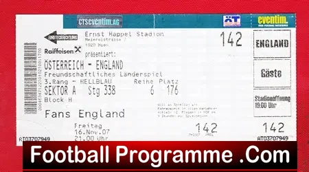 Austria v England 2007 – Football Ticket
