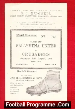 Ballymena United v Crusaders 1955 - Ulster Cup - football programme
