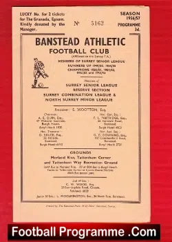 Banstead Athletic v Surbiton Town 1957 - football programme