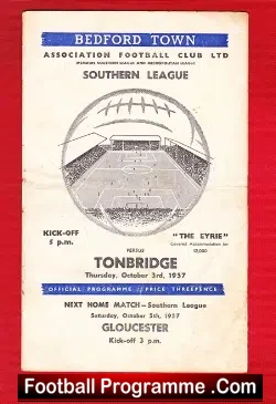 Bedford Town v Tonbridge 1957 – 1950s Memorabilia
