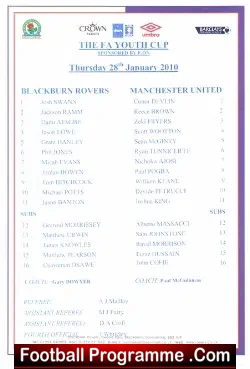 Blackburn Rovers v Manchester United 2010 – Youth Match