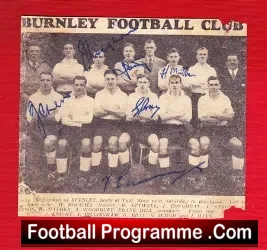 Burnley Football Team Sheet Multi Autographs 1948 - football memorabilia