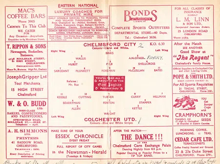Chelmsford City v Colchester United 1948 – Southern League