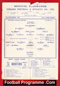 Chelsea v Fulham 1944 - Single Sheet War Time Issue - football programme