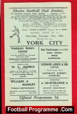 Chester v York City 1961 - football programme