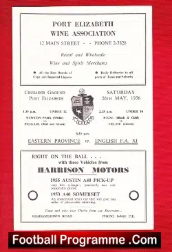 Eastern Province v English FA XI 1956 – Boys at Port Elizabeth