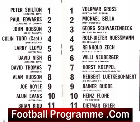 England v Germany 1970 – Under 23’s at Leicester