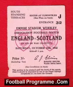 England v Scotland 1942 – Football Ticket 1940s