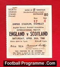 England v Scotland 1960 – Football Ticket Schoolboys Wembley