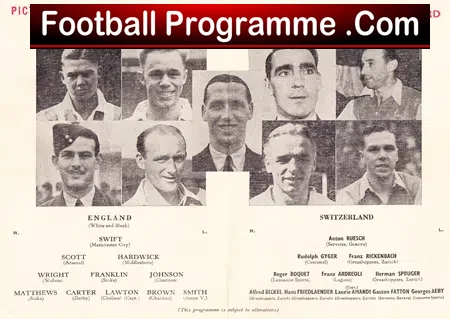 England v Switzerland 1946 – at Chelsea – Pirate Programme
