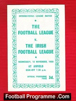 Football League v Ireland Football League 1958 Anfield Liverpool