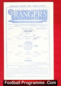 Glasgow Rangers v Airdrieonians Airdrie 1961 - Signed Autographs - football programme