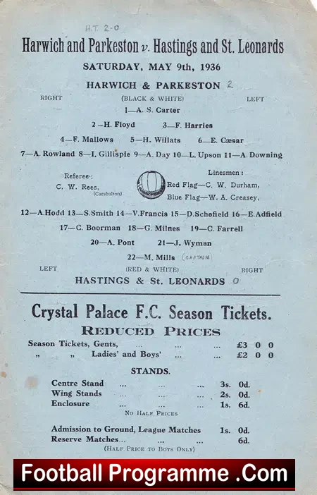 Harwich Parkeston v Hastings St Leonards 1936 – Senior Cup Final