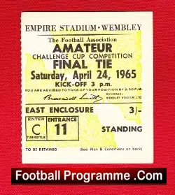 Hendon v Whitby 1965 – Amateur Cup Final Football Ticket