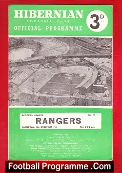 Hibernian Hibs v Glasgow Rangers 1960 - football programme