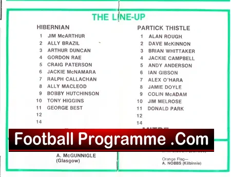 Hibernian Hibs v Partick Thistle 1979 - George Best + Autographs